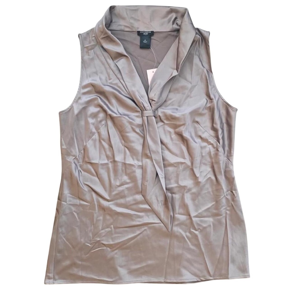 Chic Taupe Satin Sleeveless Shawl Collar Blouse By Ann Taylor Size 6P